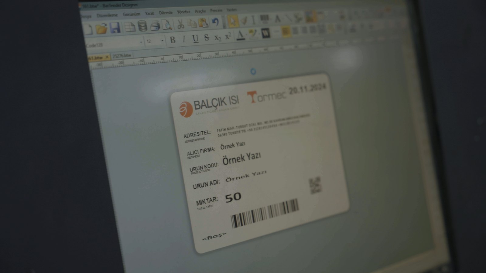 Label printer printing a BALÇIK product label