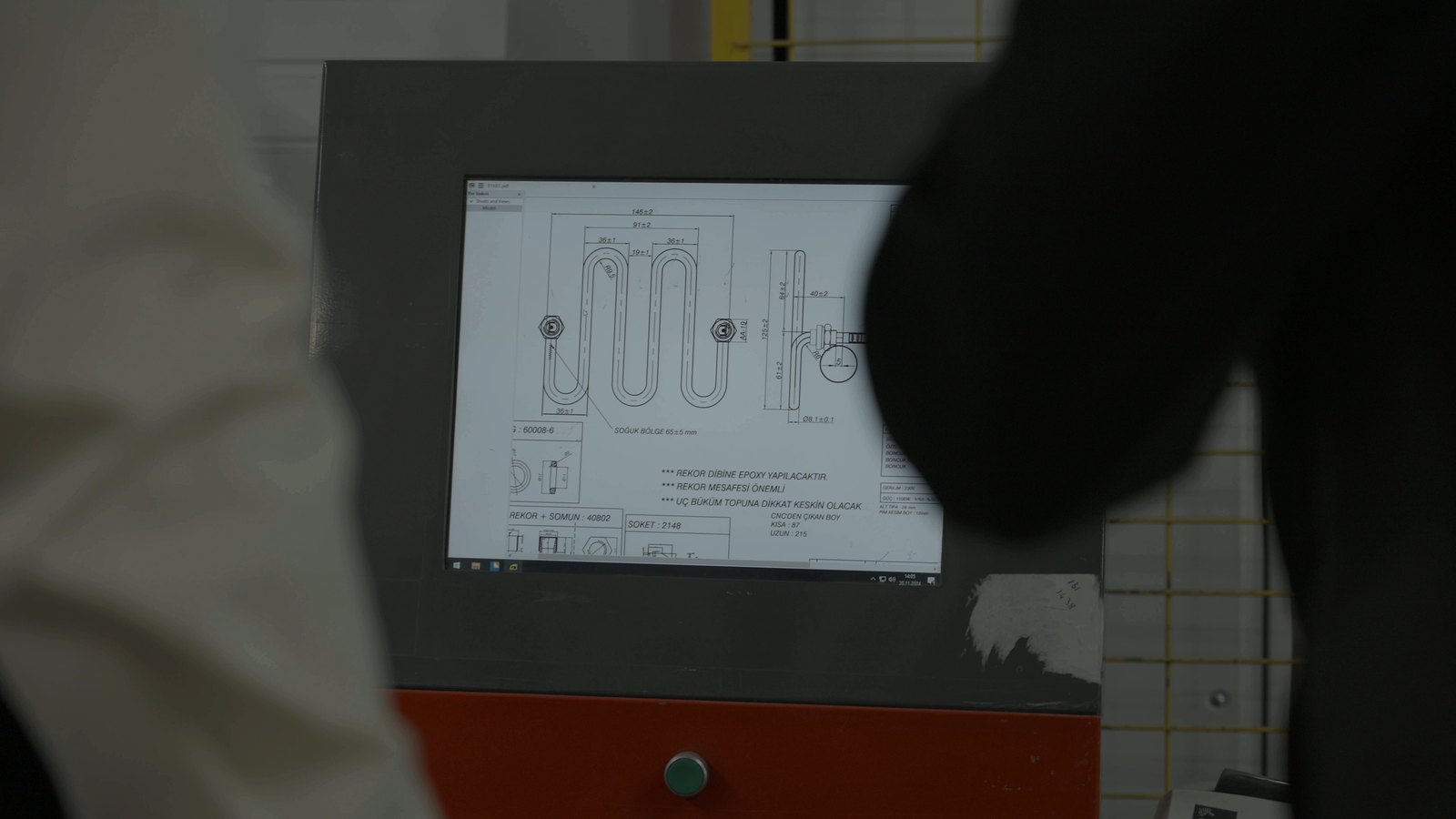 Technical drawing of a heating element on an engineering screen