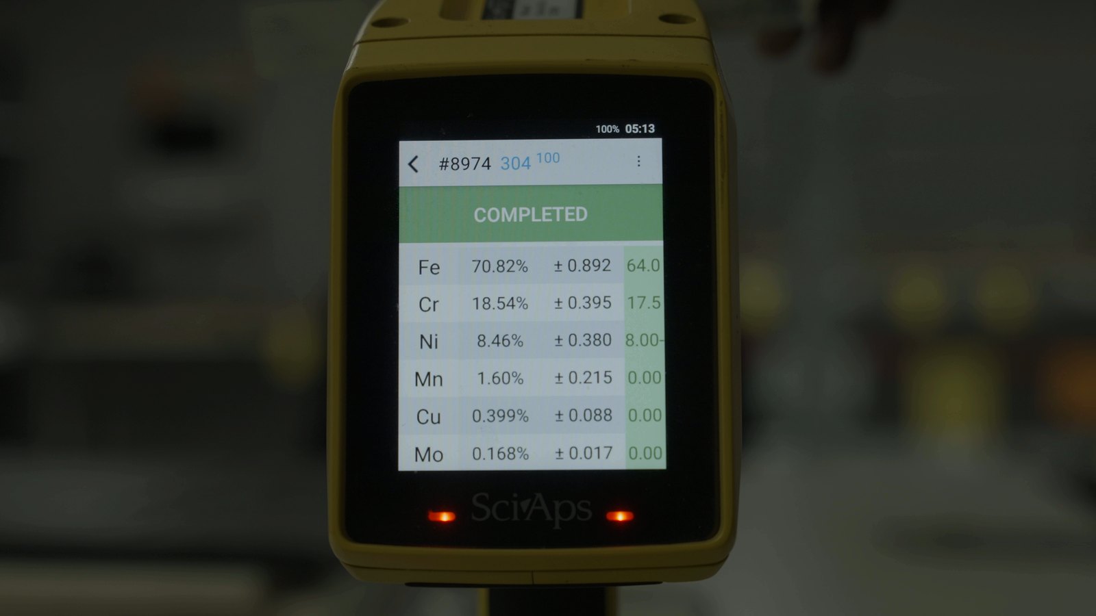 XRF analyser verifying the material of a part in the laboratory